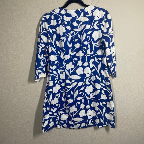 Boden Petite Size 6/6P Floral Casual Linen Tunic Dress Blue White 3/4 Sleeves - Picture 3 of 11